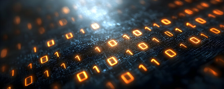 Binary code data stream. Digital technology background