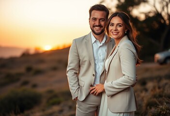 Fototapeta premium Romantic couple in a sunset landscape