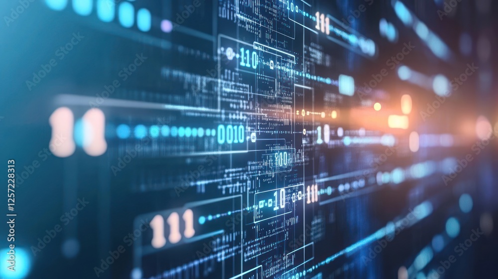 Poster Binary data streams and digital information represented in cyberspace
