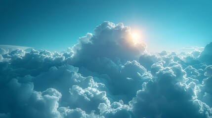 Naklejka premium Stunning Aerial View of Cumulus Cloudscape with Bright Sunlight Above