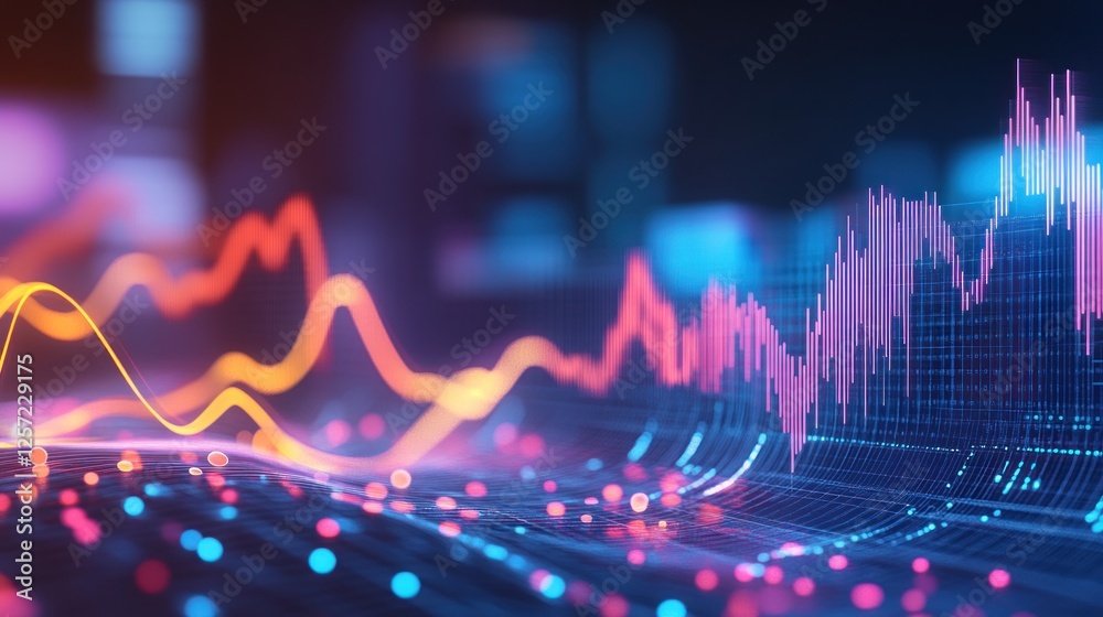 Poster digital stock market analysis shown with colorful glowing lines