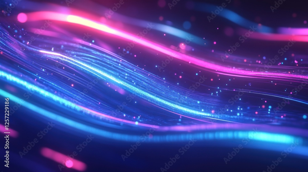 Poster abstract background features glowing pink and blue flowing lines