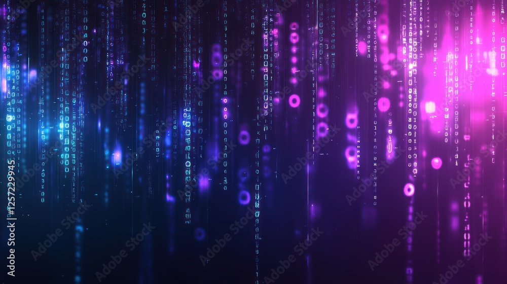 Poster Digital rain of binary code cascades in futuristic aesthetic