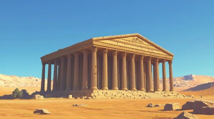 Obraz premium Ancient temple ruins stand proudly amidst a desolate desert landscape