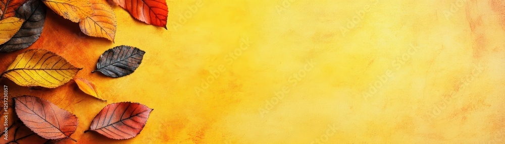 Aufkleber Autumn background featuring vibrant colorful leaves on a natural setting with sunlight filtering through trees