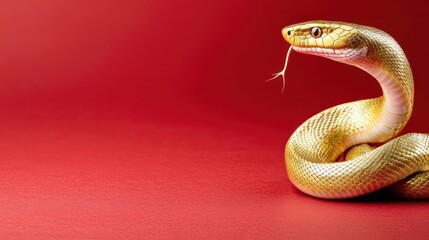 Fototapeta premium Gold Snake On Red Background