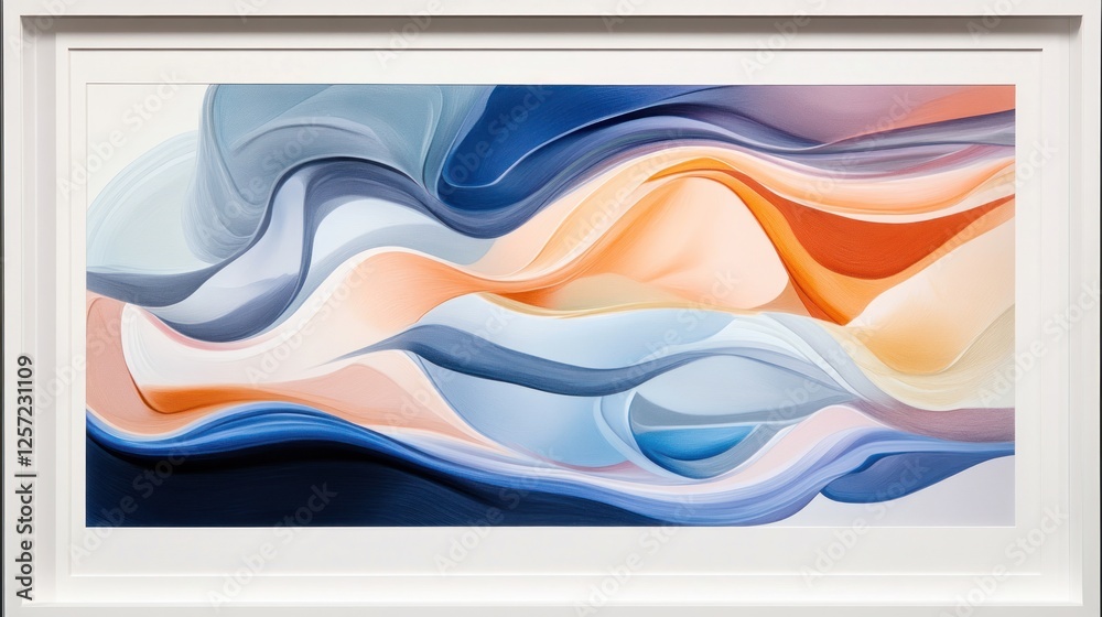 Poster Framed abstract painting with dynamic flowing shapes and colors