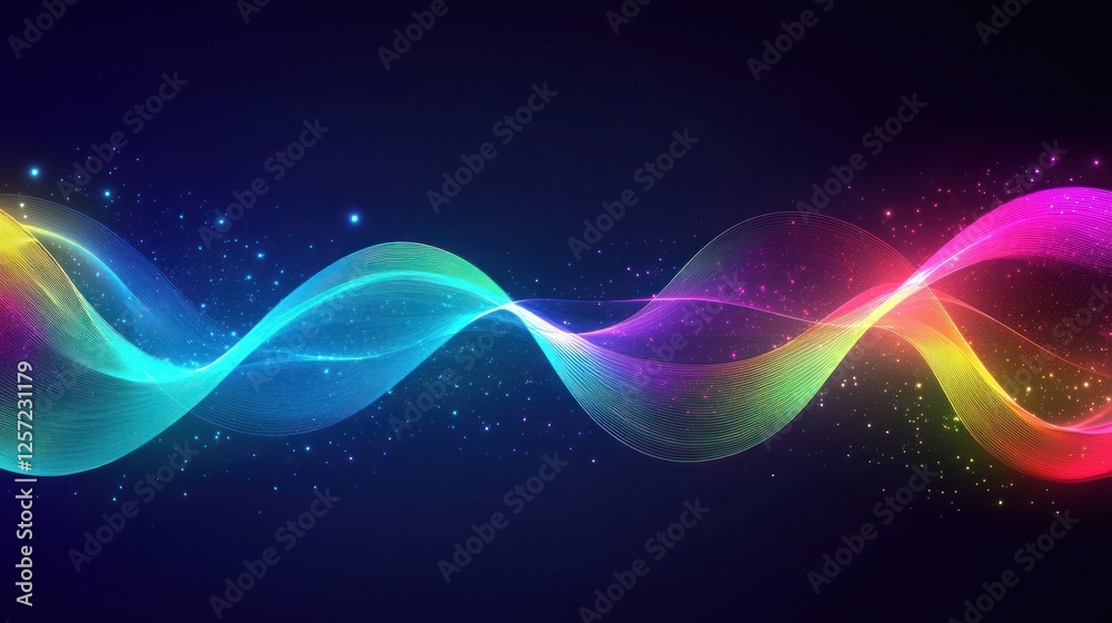 Poster Abstract multicolored light waves flow across dark background