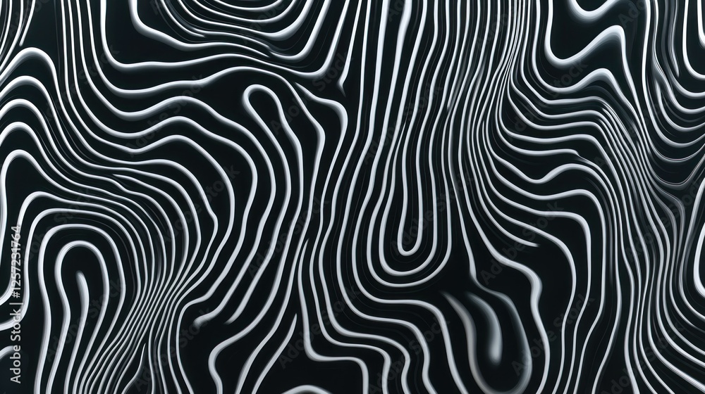 Poster Abstract topographic rendering displaying curved lines on a dark surface