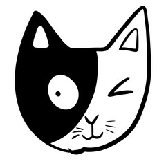 Cat, Kitten, Party, Funny, Cute, Doodle, Cartoon, Sketch, Blackwork, Lineart, Whimsical, Minimal, Hat, Silly, Comic, Quirky, Illustration, Ink, Monochrome, Hand-drawn, Feline, Character, Artistic, Pla
