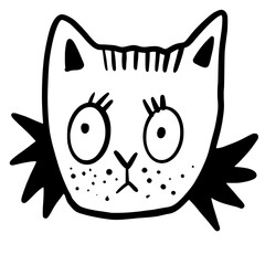 Cat, Kitten, Party, Funny, Cute, Doodle, Cartoon, Sketch, Blackwork, Lineart, Whimsical, Minimal, Hat, Silly, Comic, Quirky, Illustration, Ink, Monochrome, Hand-drawn, Feline, Character, Artistic, Pla