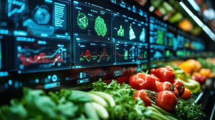 Image of data processing over vegetables