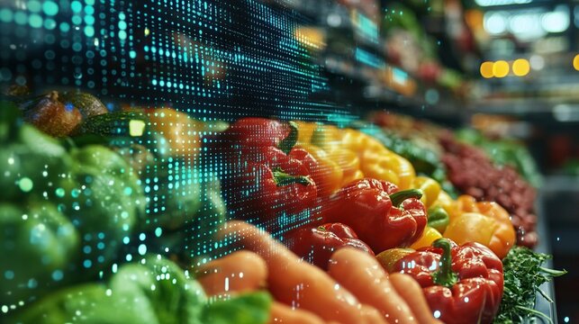 Image of data processing over vegetables