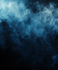暗い背景に広がる青い煙の渦と霧の抽象テクスチャ