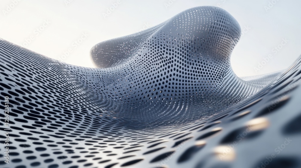 Poster Wavy perforated metal structure with repeating hole patterns