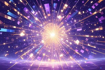 Fototapeta premium Abstract cosmic starburst glow background. Featuring cosmic starburst glow and vivid colors. Emphasizing depth and radiance. Ideal for space and artistic themes.
