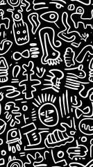 White doodle line on black background