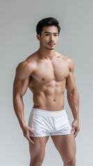 Fototapeta premium Athletic Asian Male Model Showcasing Elegance