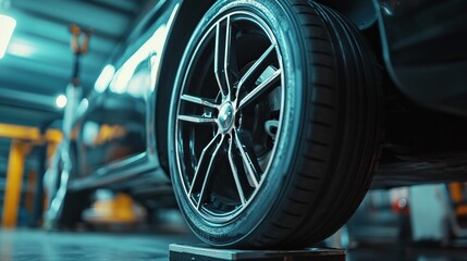 Fototapeta premium Target of the car wheel angle adjustment equipment fixed on a car wheel