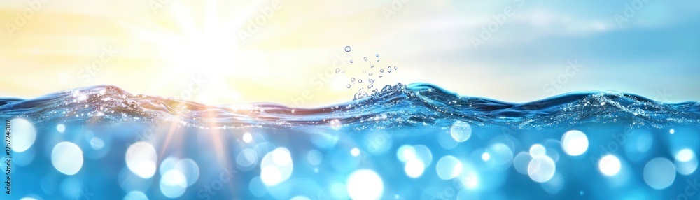 Poster sunlit water surface with underwater bokeh and bright reflections