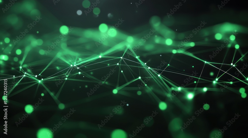 Aufkleber Green networked system with glowing nodes connected by lines