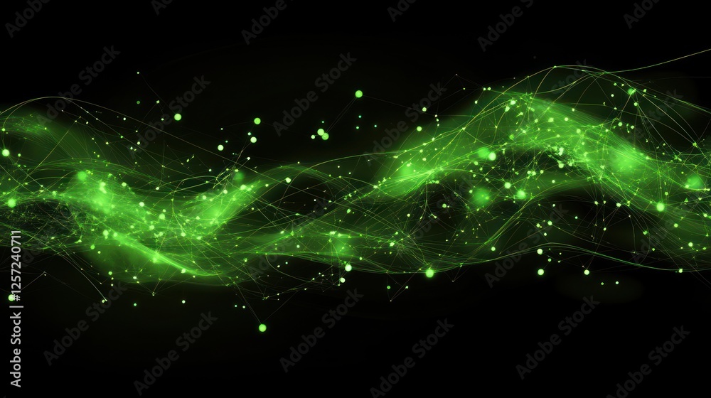 Poster abstract digital network with bright green nodes and connections