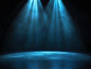 Blue spotlight stage, empty, dark background