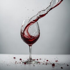 A delicate wine glass tipping over, shattering in slow motion on a white surface.