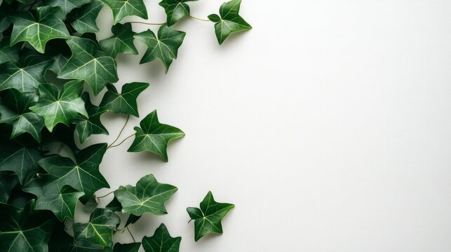 Lush green ivy leaves cascade against a clean white background - Powered by Adobe