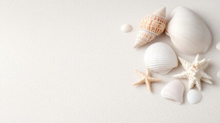 Seashells on beige background, still life, decorative