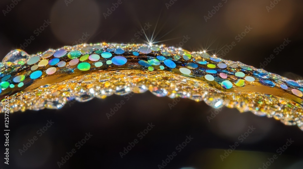 Poster close up of a textured surface with glitter and droplets