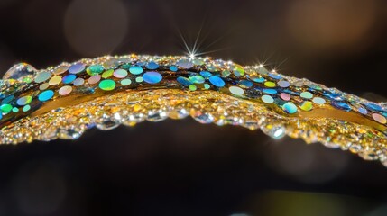 Close up of a textured surface with glitter and droplets