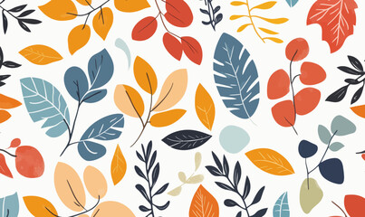Autumn Floral Pattern Vector Background with Colorful Leaves for Fabric Decoration
