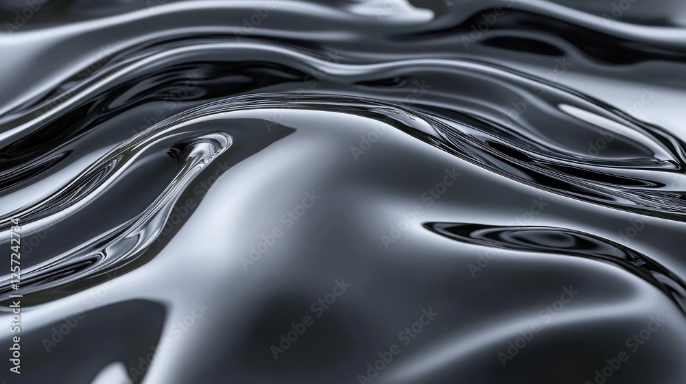Poster Silvery fluid surface displaying smooth waves and dynamic reflections