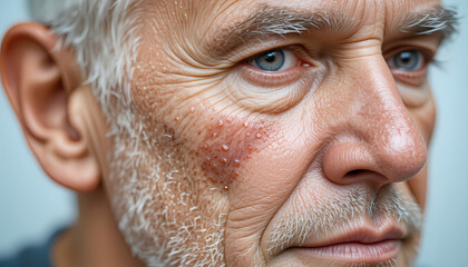 Close-up of an elderly man's skin displaying age spots and natural pigmentation variations, emphasizing dermatological health and skincare awareness.
