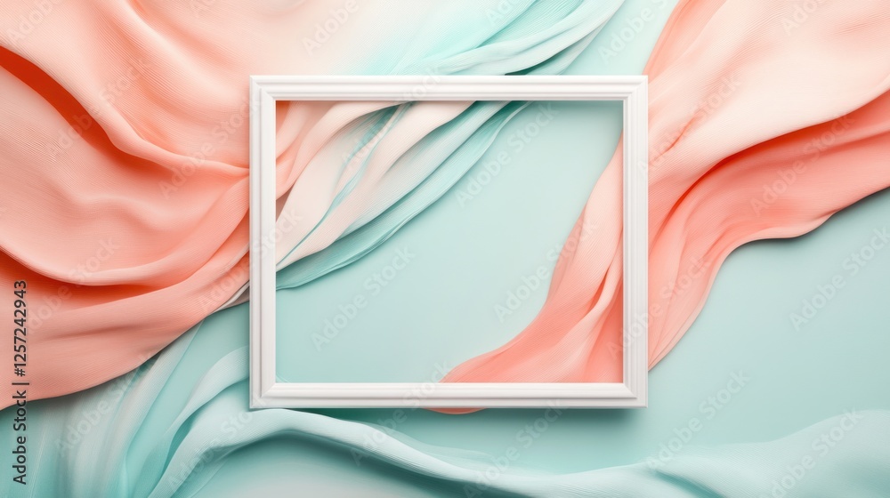 Poster Pastel fabrics frame and background create elegant presentation backdrop