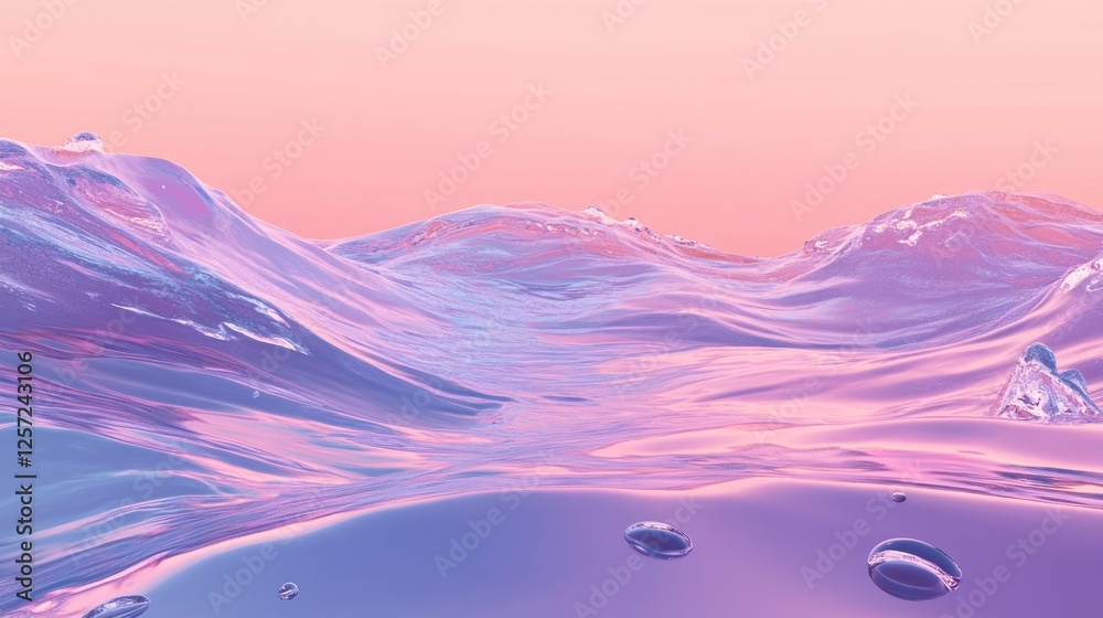 Poster Abstract landscape features water like waves with bubbles floating