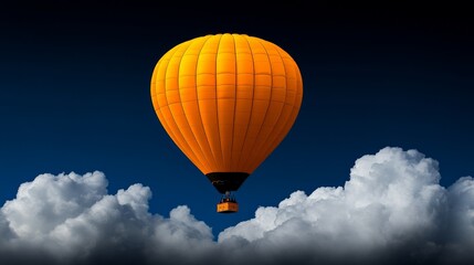 Fototapeta premium Vibrant Orange Hot Air Balloon Floating Above Fluffy White Clouds
