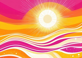 Vibrant sunburst abstract background with wavy lines