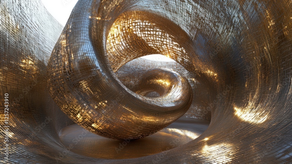 Poster abstract woven sculpture with intricate swirling and spiral patterns