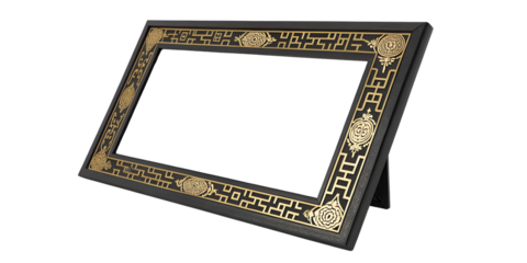 Matte Black Frame with Golden Accents on Transparent Background