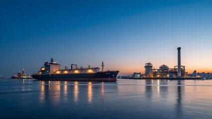 Obraz premium Industrial night view of the port
