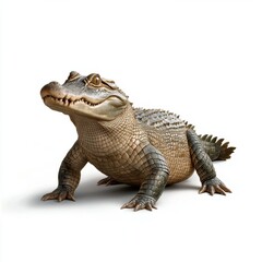Fototapeta premium Young Alligator Looking Up Against White Background
