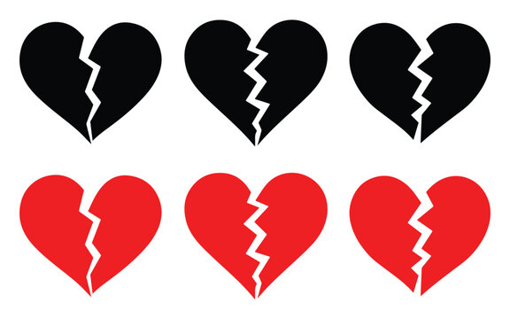 Red Heart broken to two pieces vector illustration icon. roken heart concept, breakup or divorce, heartbreak regret, separated couple vector