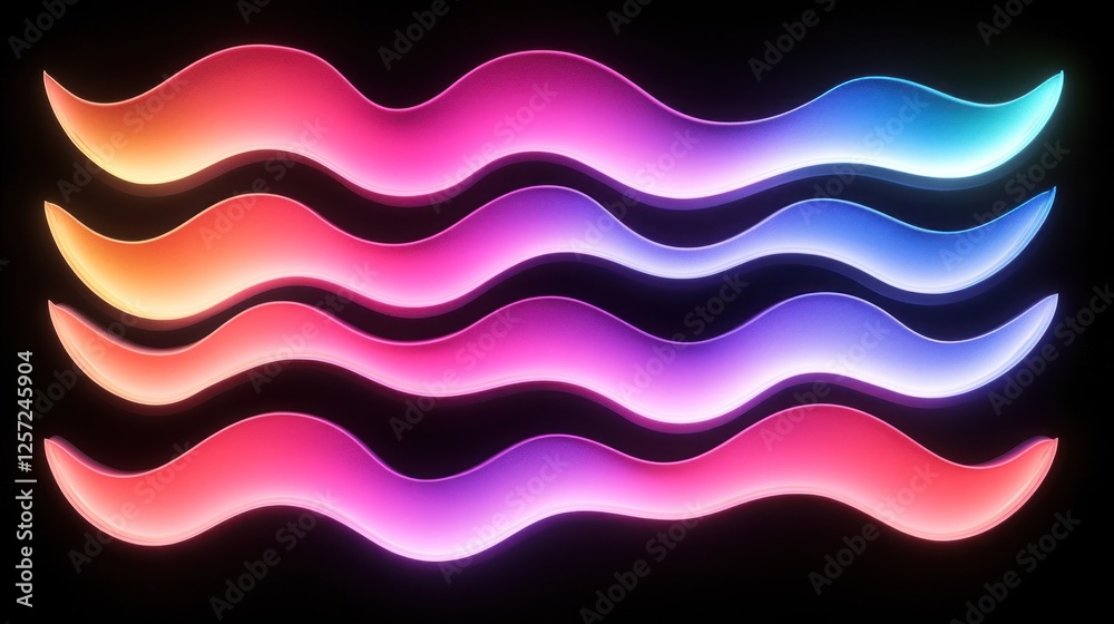 Poster Four colorful neon waves arranged in parallel on black backdrop