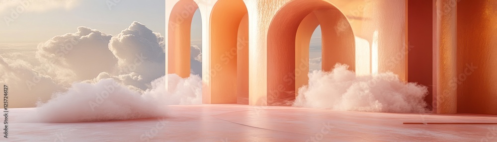 Aufkleber dreamy architecture features peach arches with ethereal clouds and skies