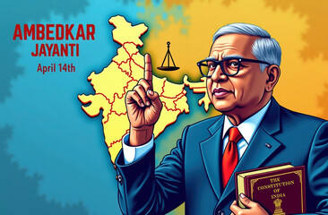 Illustration/Banner for Ambedkar Jayanti. Ambedkar Jayanti is celebrated on April 14th on the birth anniversary of Dr. B.R. Ambedkar (1891–1956), the chief architect of the Indian constitution.