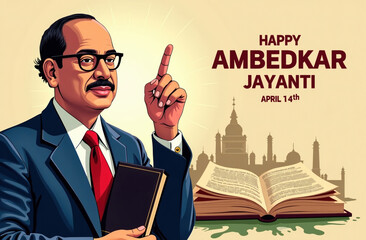 Illustration/Banner for Ambedkar Jayanti. Ambedkar Jayanti is celebrated on April 14th on the birth anniversary of Dr. B.R. Ambedkar (1891–1956), the chief architect of the Indian constitution.