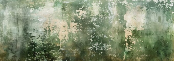 Green And Beige Grunge Wall Texture. Abstract Background With Distressed, Weathered Paint For Vintage Or Organic Designs.