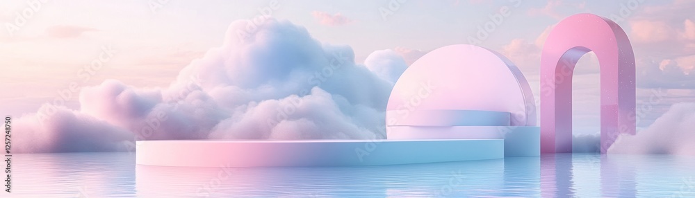 Aufkleber pastel platforms and geometric shapes floating on water surface